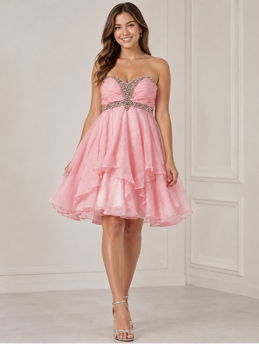ALYCE Paris Size 10 Pink Rhinestone Strapless Homecoming Party Dress